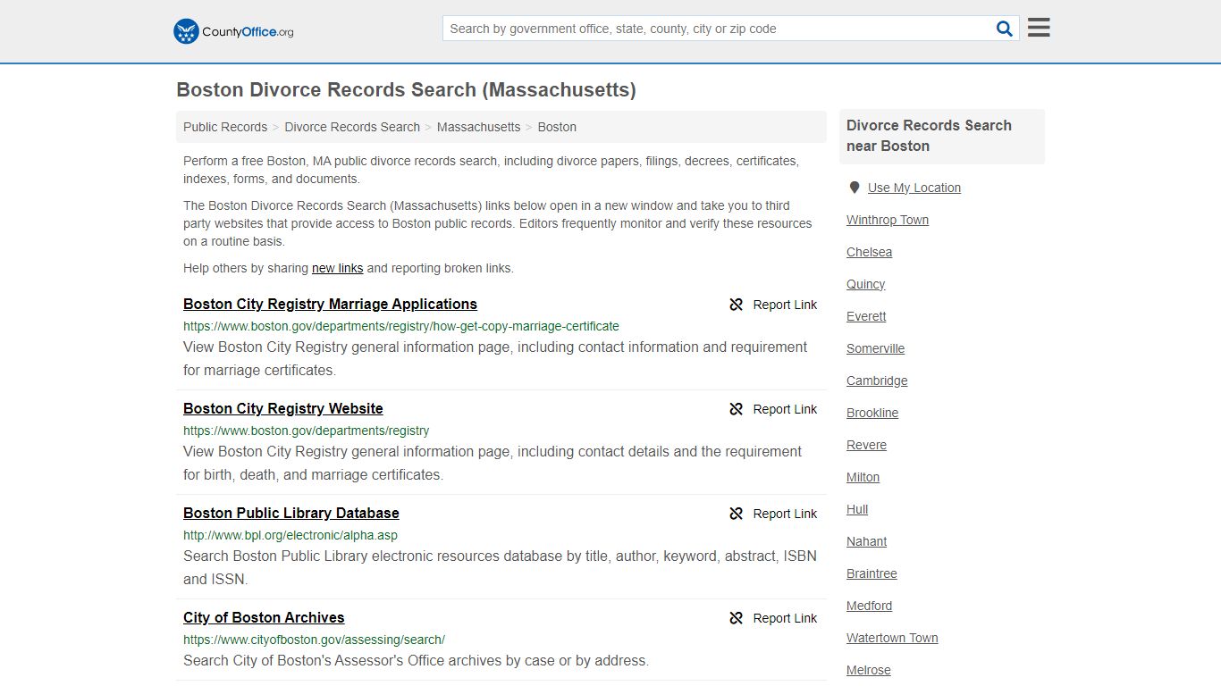 Divorce Records Search - Boston, MA (Divorce Certificates & Decrees)